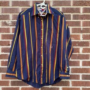 VINTAGE Tommy Hilfiger Shirt Mens M Blue Stripe Denim Long Sleeve Cotton